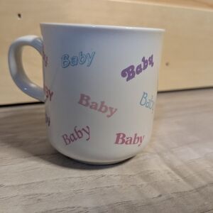 Baby Cup/Mug,Vintage Russ,White with Multicolor 'Baby' Text, 80s, Kids/Baby Size